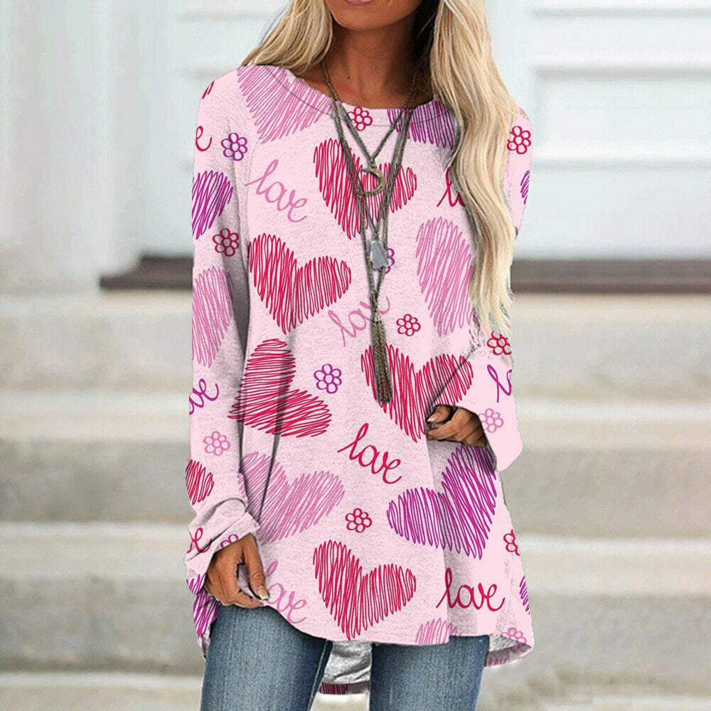 Valentine's Day Love Print Long Sleeve T-shirt For Women