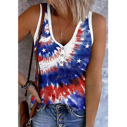 Printed Button V-neck Sleeveless Slim Casual Vest