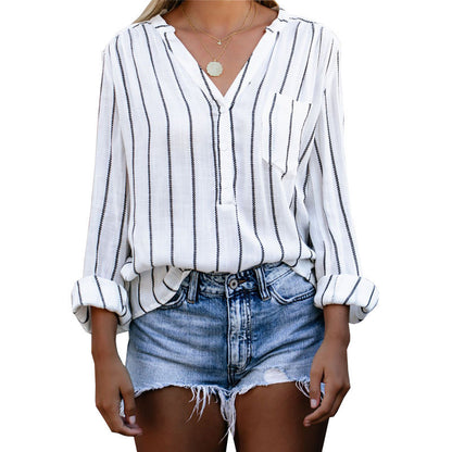 Striped Shirt Loose Single Breasted Long Sleeve Top Women's