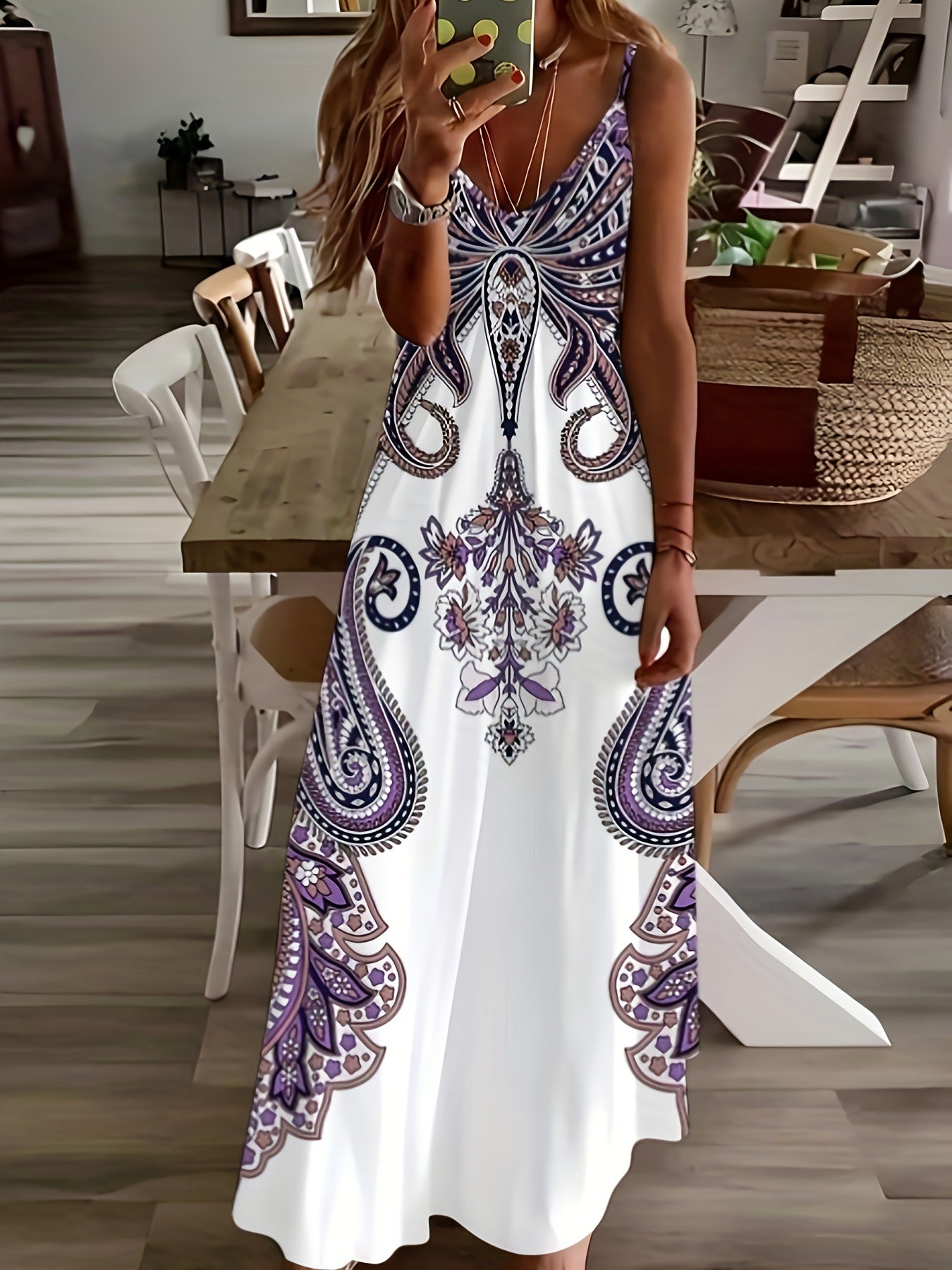 Printed Bohemian Style Temperament Long Dress Women's