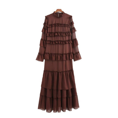 French Style Design Chiffon Multi-layer Ruffled Long Sleeve Dress