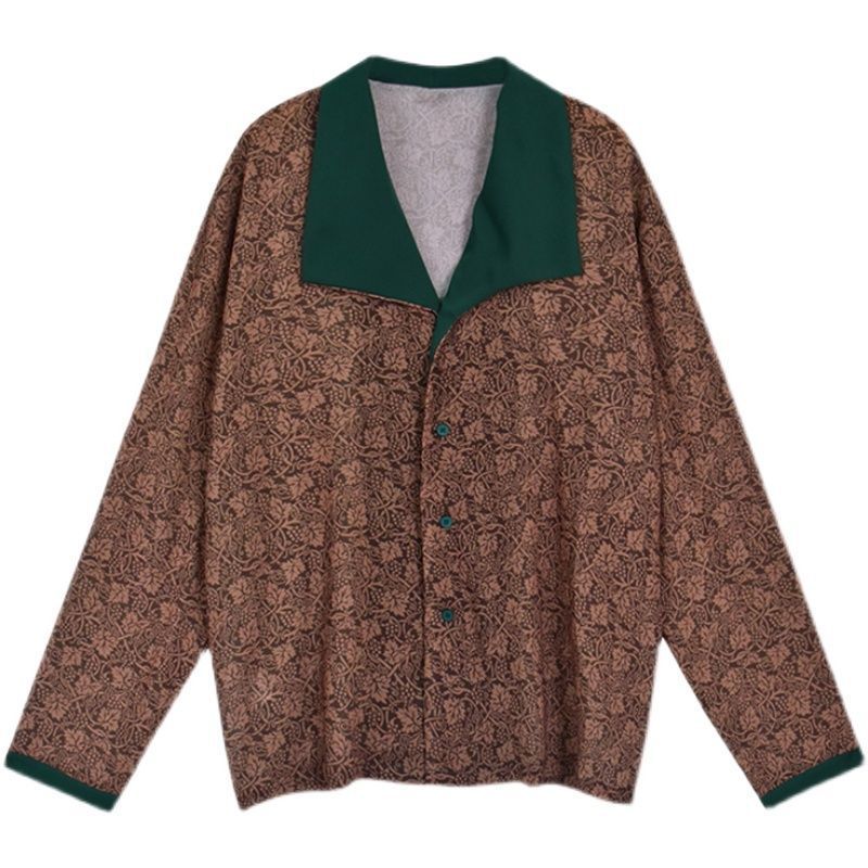 Women's Retro Contrasting Lapel Long Sleeved Floral Shirt