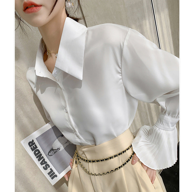 Organ Sleeve White Shirt Women's Design Sense Niche Western Style