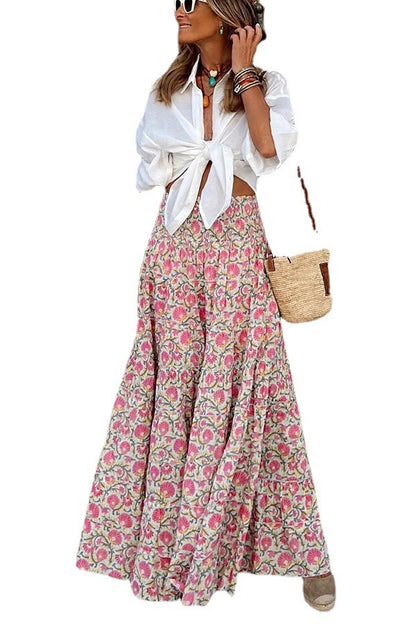 Printed Long With Large Swing Vacation Skirt