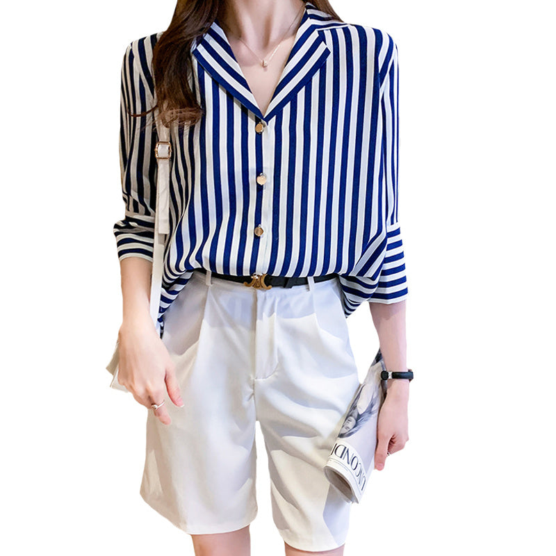 Women's Summer Striped Shirt Short Sleeve Top