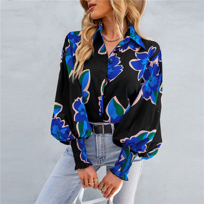 Fashion Print Commuter Versatile Lantern Long Sleeve Shirt