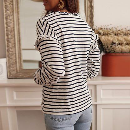 Women's Striped Top Long-sleeve Button