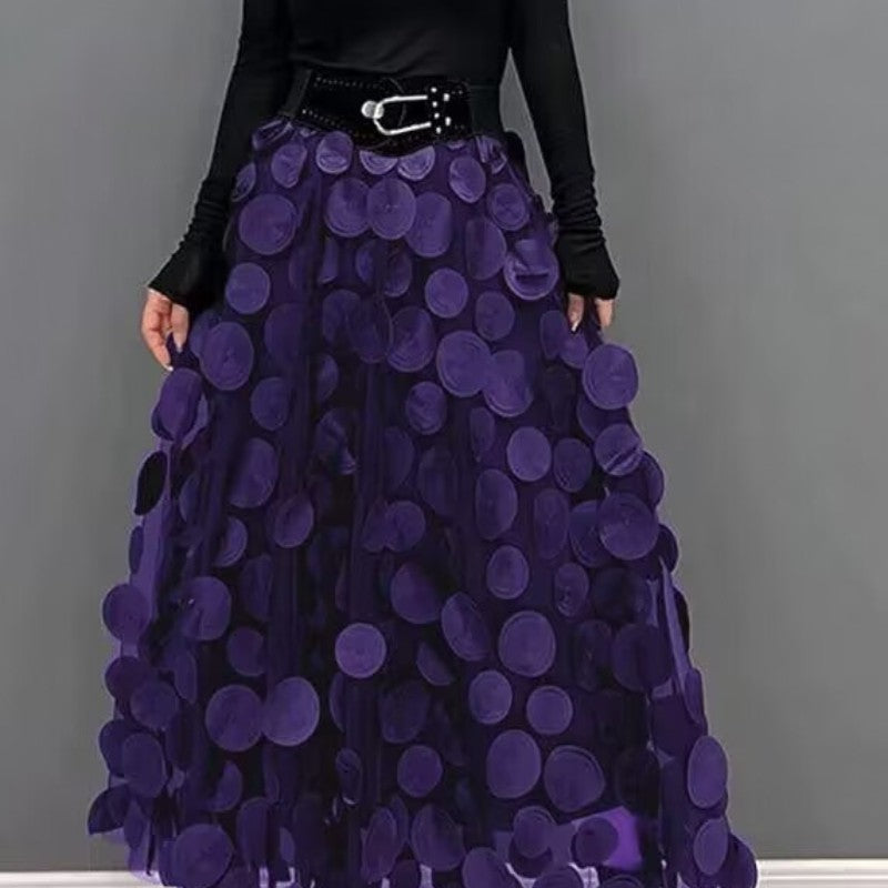 3D Polka Dot Black Mesh Skirt