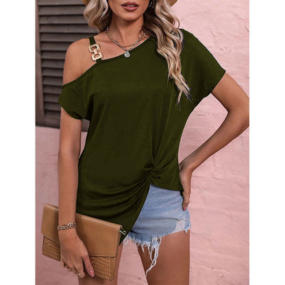 Summer Shoulder Buckle Short Sleeve T-shirt Top