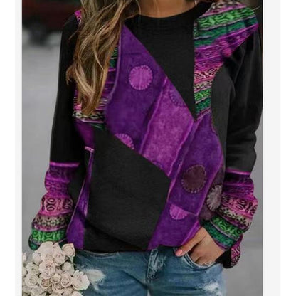 European And American Spring Fashion Casual Positioning Printed Round Neck Long Sleeve