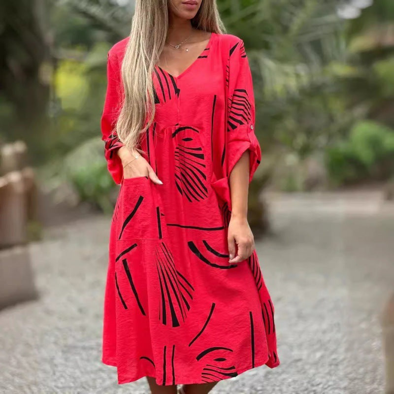 Women's Fashion Casual Printing Long Sleeve Dress