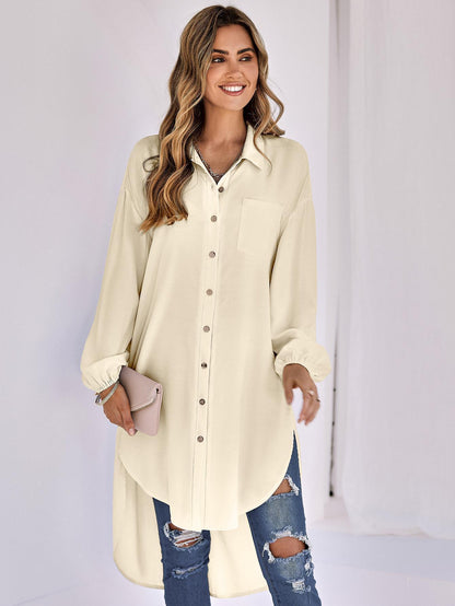 New Women's Casual Solid Color Loose Long Lapel Shirt