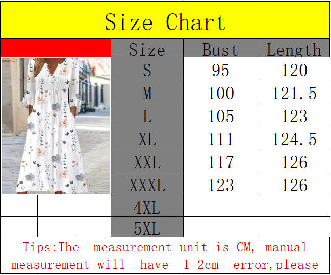 Temperament Printed Adjustable Buckle Small V-neck Stitching Dress