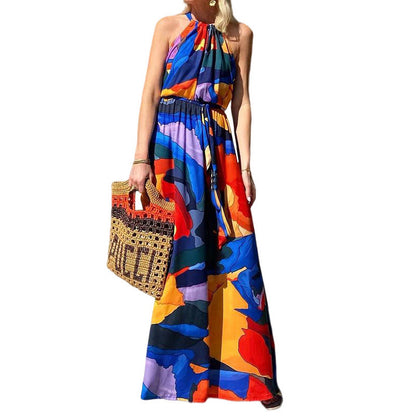 New Women's Fashion Halter Printed Bohemian Dress