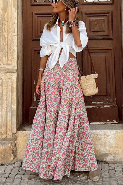 Printed Long With Large Swing Vacation Skirt