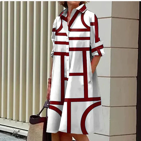 Colorful Blooming Summer Comfortable Shirt Dress 3D Digital Printing Women's Clothing