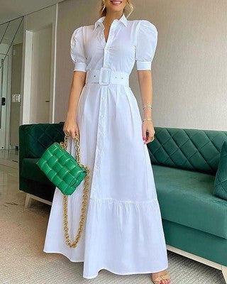 Temperament Commuter Long Short-sleeved Big Dress With Belt