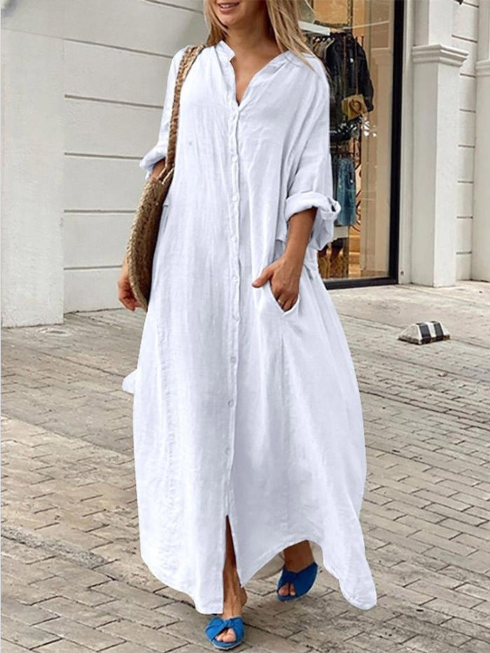 Women's Fashion Casual Pocket Shirt Collar Dress