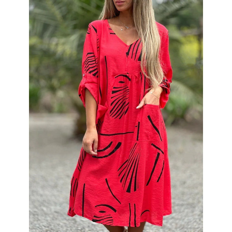 Women's Fashion Casual Printing Long Sleeve Dress