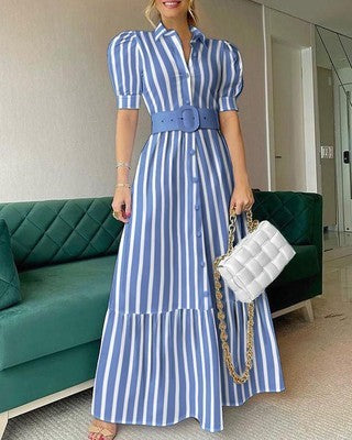 Temperament Commuter Long Short-sleeved Big Dress With Belt